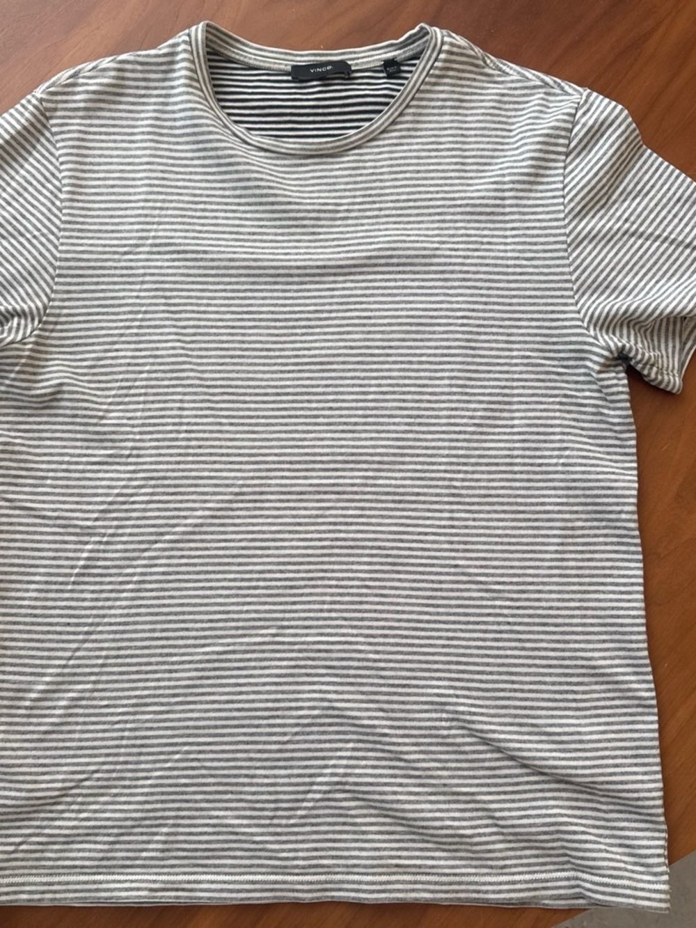 Vince Striped Crew Neck Men’s Shirt - White and Gray medium